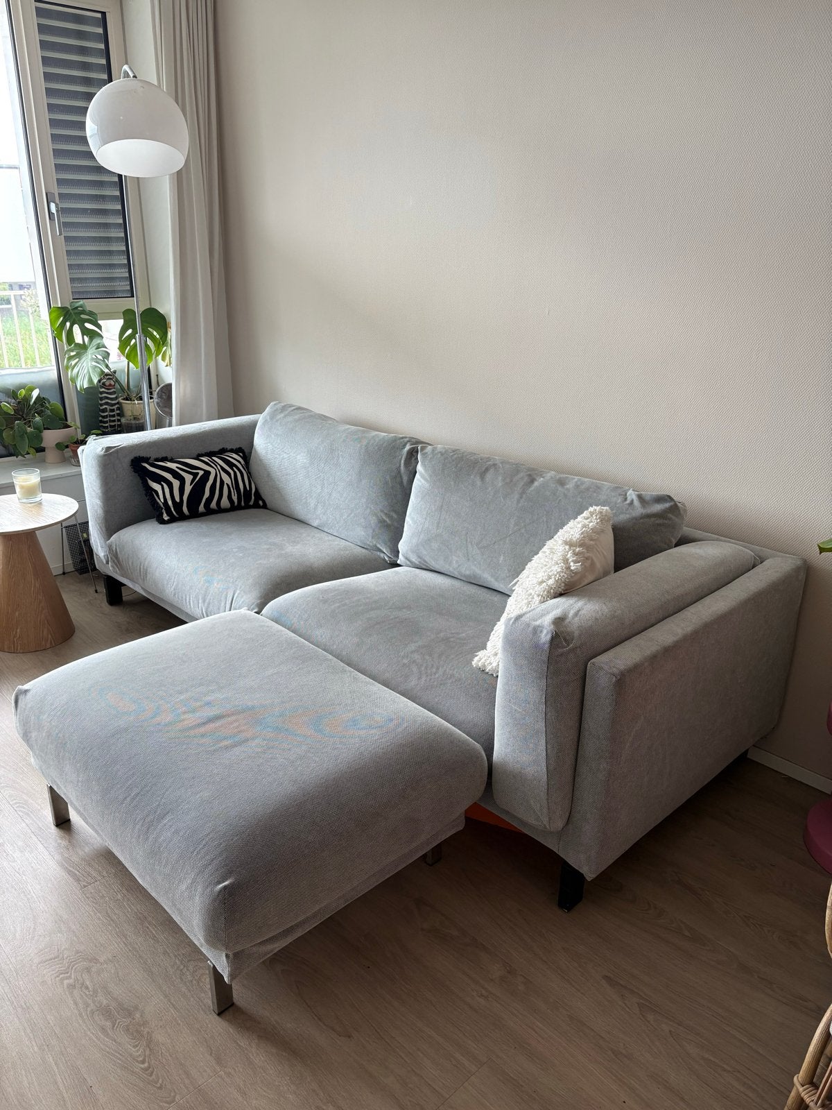 Ikea Nockeby 3-zitsbank met hocker, grijs, Ophalen, Gebruikt, Driepersoons, 75 tot 100 cm