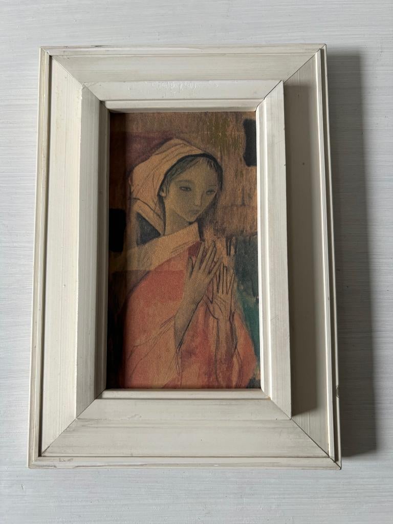 Vintage Lijstje Vrouw Maria ? 18 cm, Ophalen of Verzenden