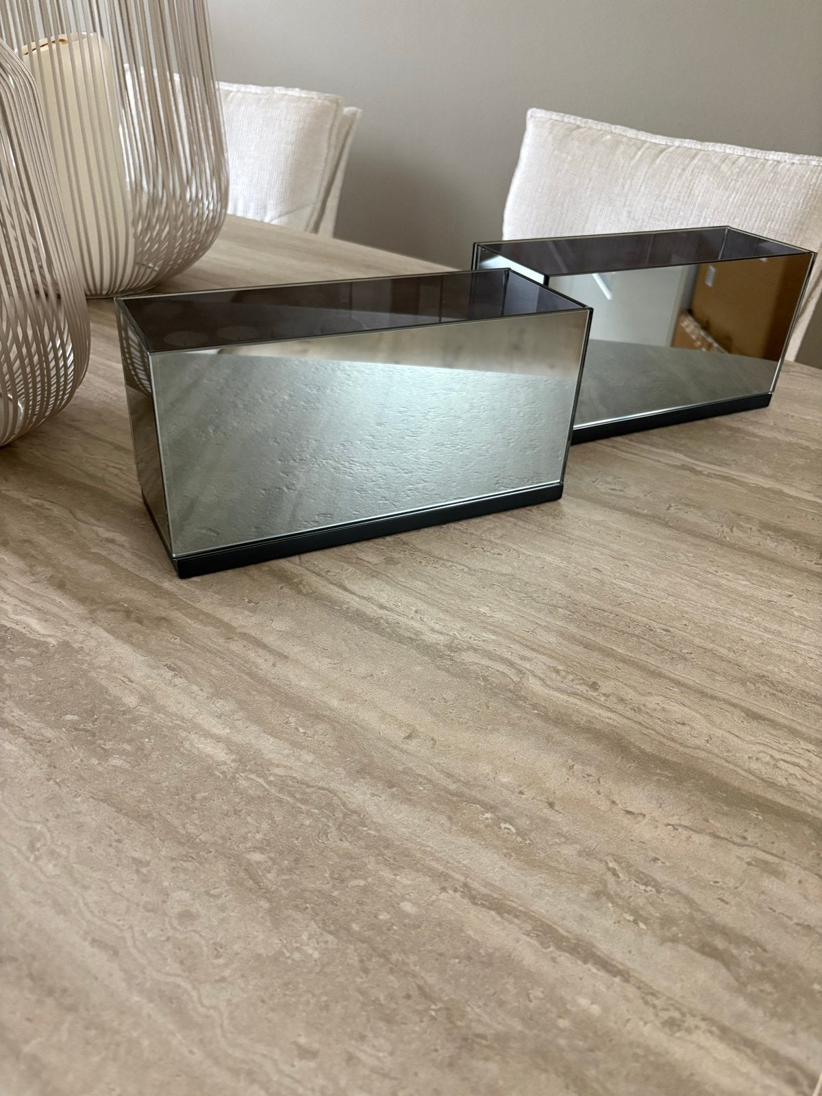 Set van 2 spiegelende theelichthouders, Ophalen, Gebruikt, Waxinelichthouder, Glas