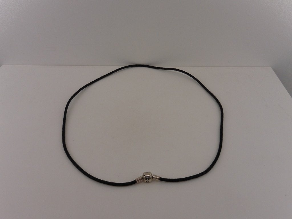 Leren Pandora collier met zilveren slot                Z40aa, Overige materialen, Gebruikt, ., Zwart