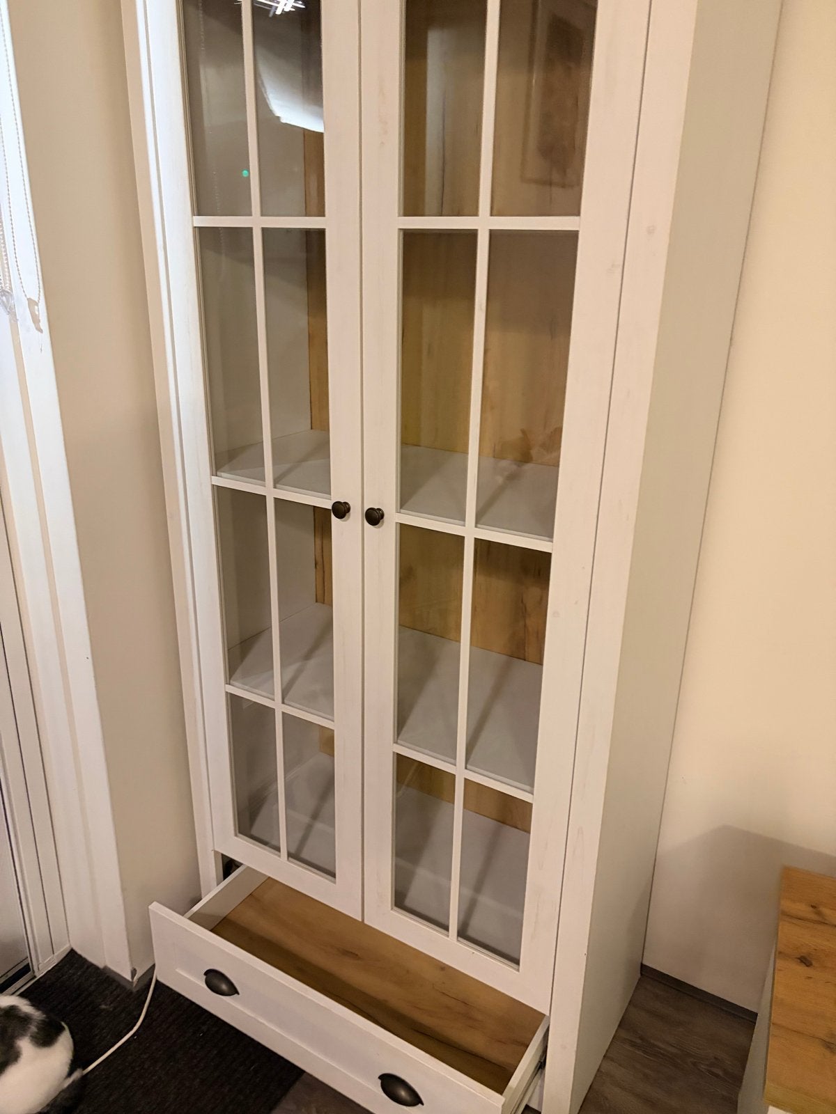 TV-meubel en vitrinekast set - Wit met houtlook, Ophalen, Gebruikt, 100 tot 150 cm, 150 tot 200 cm