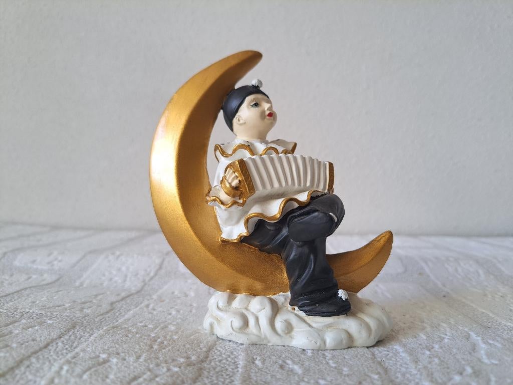 Pierrot clown met accordeon en maan, kunsthars 10x5.5x12cm, Ophalen of Verzenden, Zo goed als nieuw, Overige typen