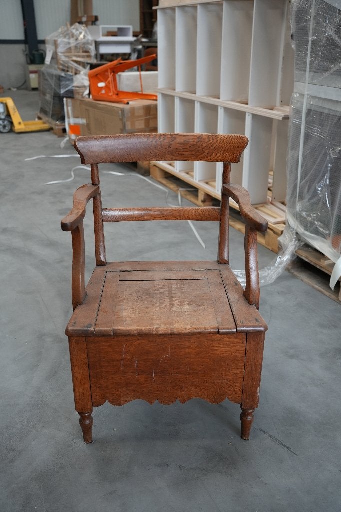 Antieke houten po-stoel / toiletstoel - massief hout, Ophalen, Gebruikt