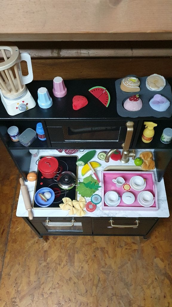 Duktig marmerlook speelkeuken inkl. blender, pannen, servies, Ophalen, Zo goed als nieuw, Hout, Speelkeuken