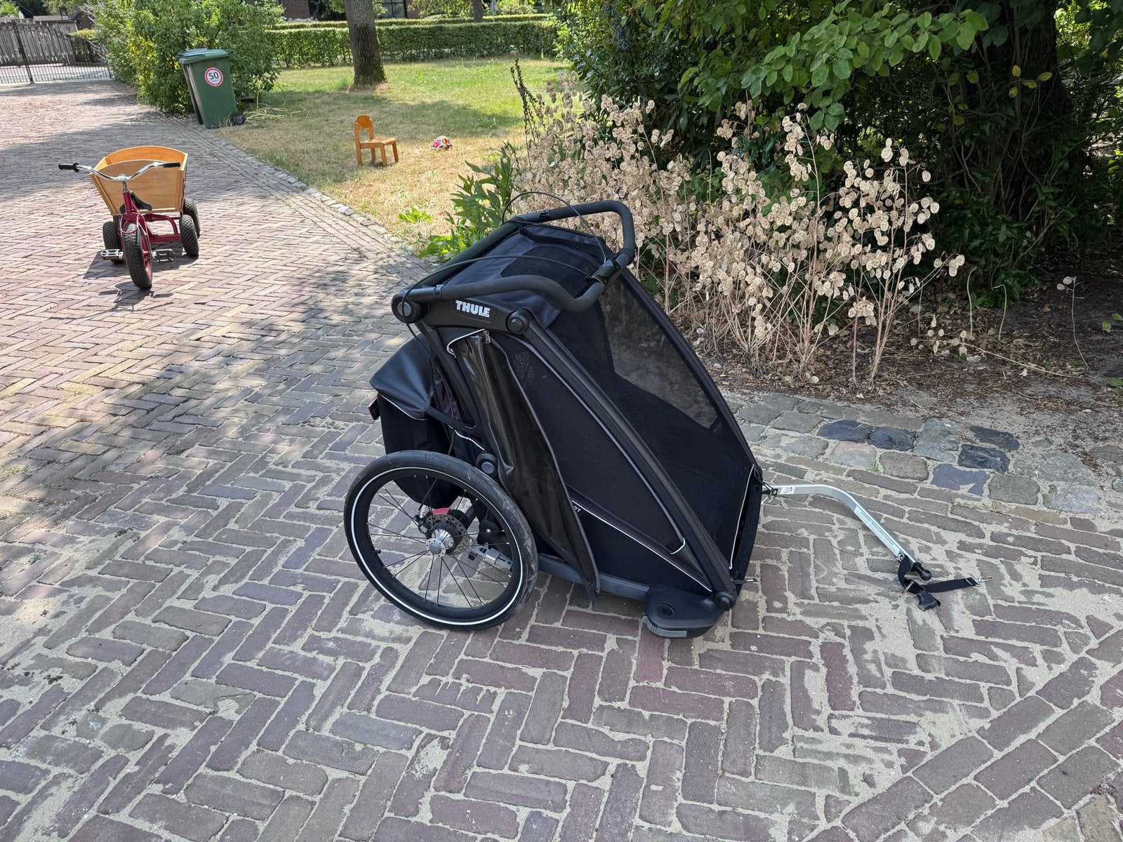 Thule Chariot Sport 2 dubbelzits fietskar zwart, Ophalen, Gebruikt, Vering, Kinderkar