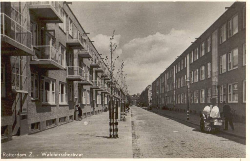 Rotterdam Z, Walcherschestraat 1957., Ophalen, 1940 tot 1960, Gelopen, Zuid-Holland