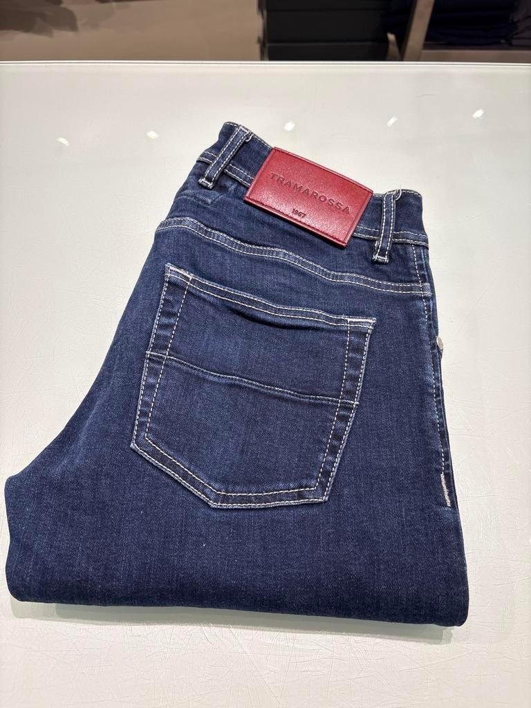 Tramarossa Jeans - Donkerblauw met witte stiksels, Kleding | Heren, Ophalen of Verzenden, Gedragen, Blauw, W32 (confectie 46) of kleiner