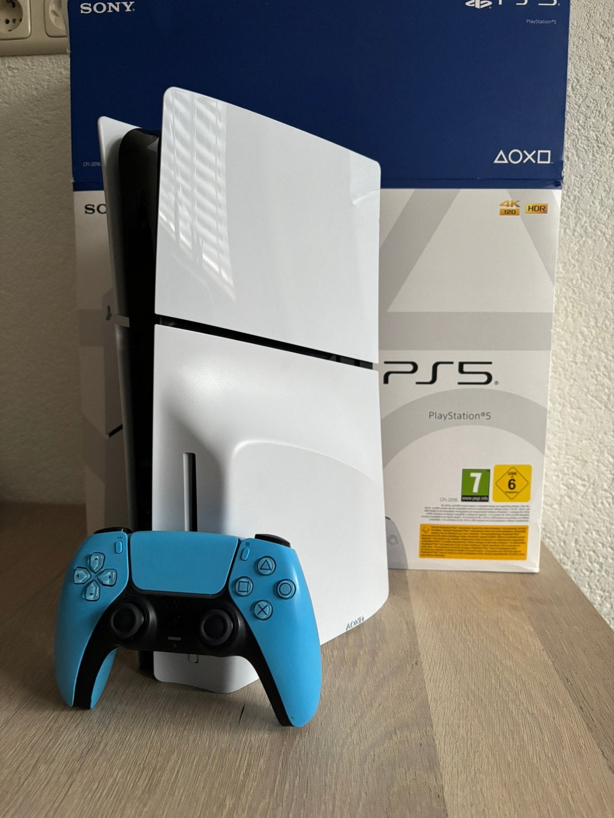 PlayStation 5 Slim Disc 1 TB  + Blauwe controller, Ophalen of Verzenden, Zo goed als nieuw, Playstation 5