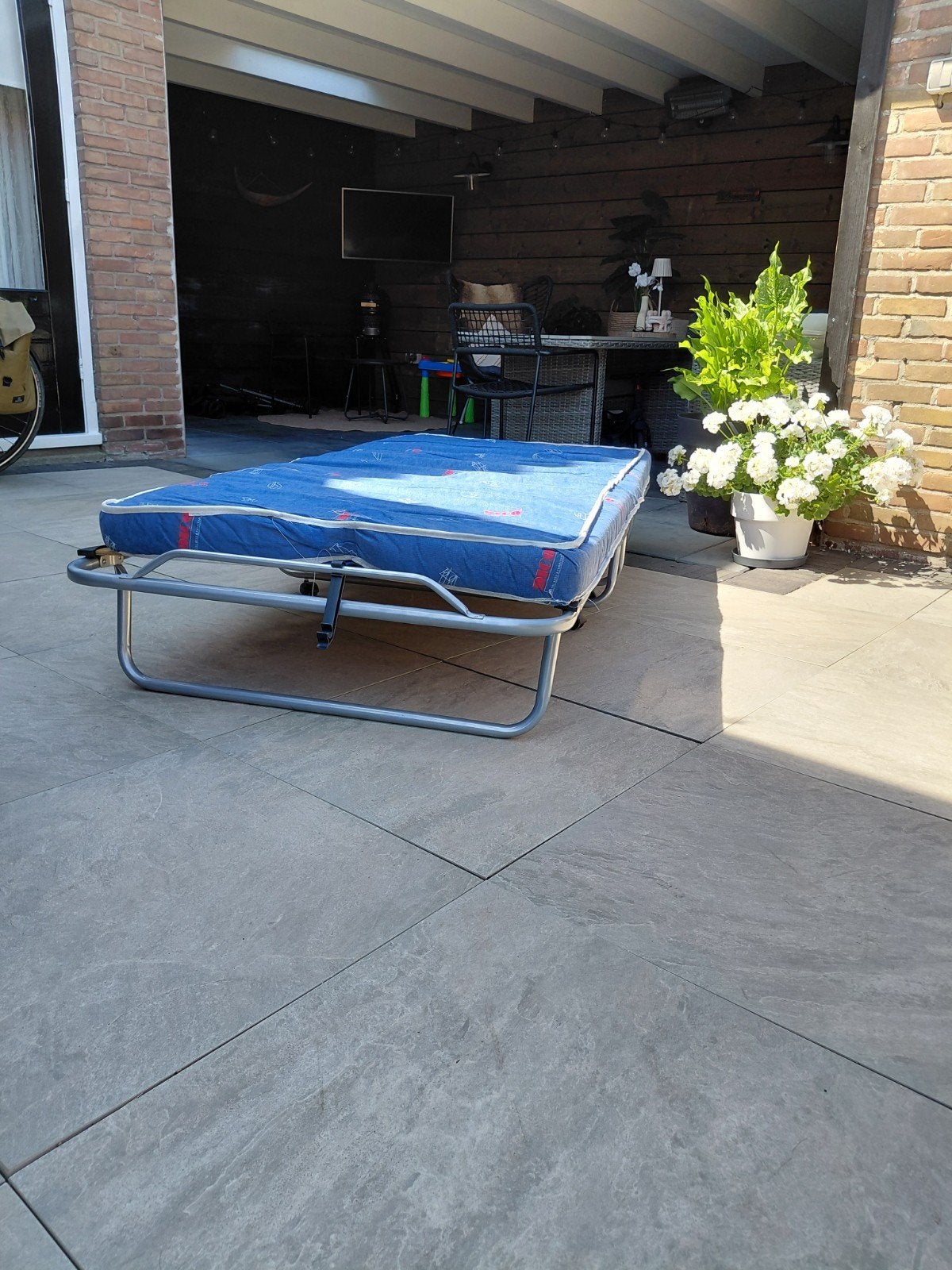 opklapbed, blauw, Eenpersoons, Minder dan 160 cm, Ophalen of Verzenden, 90 cm