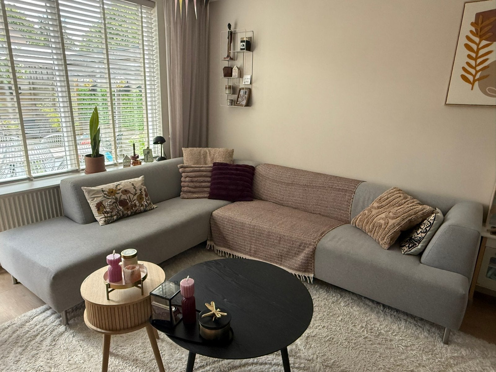 Grijze hoekbank met longchair - 290 x 220 cm, Ophalen, 250 tot 300 cm, Gebruikt, Hoekbank