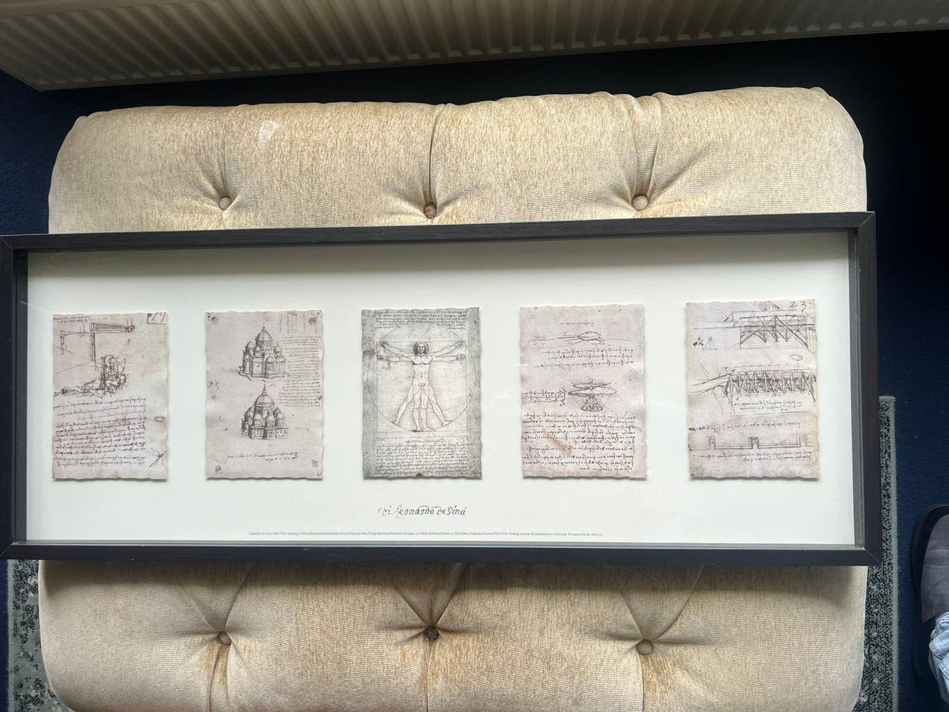 Vintage Ingelijste Illustratieprint Kunstwerk Da Vinci 1999., Ophalen, Minder dan 50 cm, Zo goed als nieuw, Minder dan 50 cm