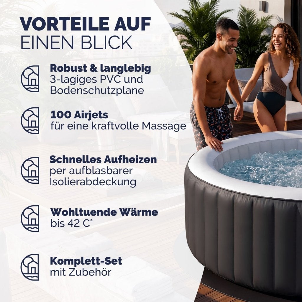 Whirlpool opblaasbaar Zwart 6 pers 20-42 C GRATIS BEZORGD!, Opblaasbaar, Verzenden, Nieuw, Nvt