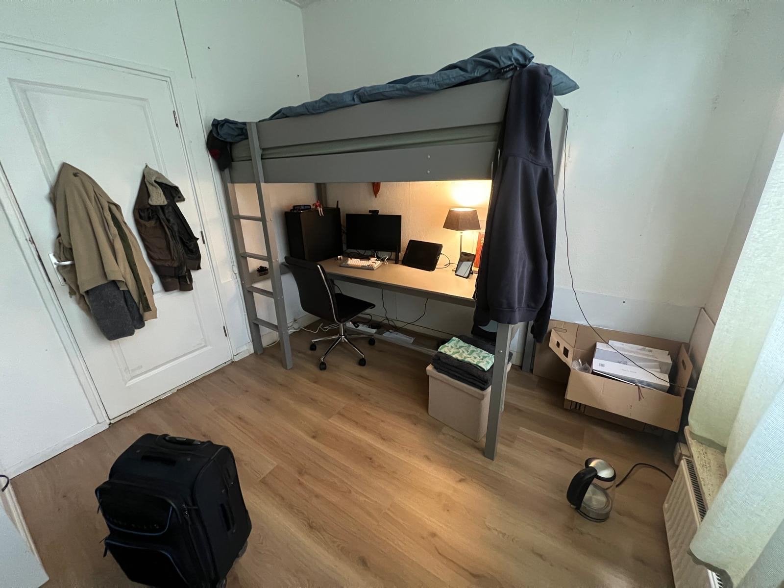 Hoogslaper met bureau - Grijs, Ophalen, Gebruikt, Eenpersoons, 200 cm