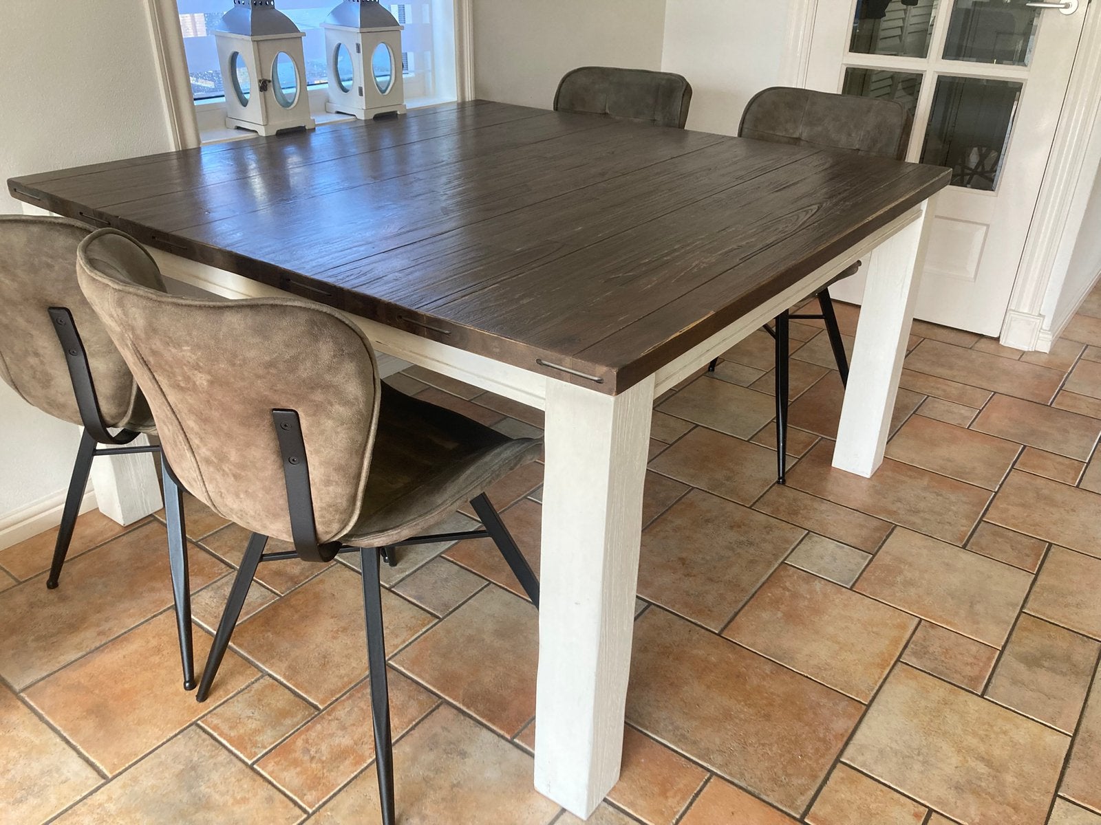 Eettafel tafel uitschuifbaar Henders en Hazel acacia hout, Ophalen, Gebruikt, Vierkant, 100 tot 150 cm