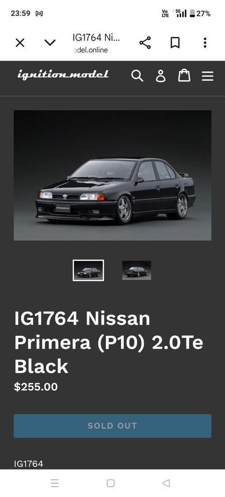 Ignition Model Nissan Primera P10 JDM zwart 1/18, Ophalen of Verzenden, Zo goed als nieuw, Overige merken