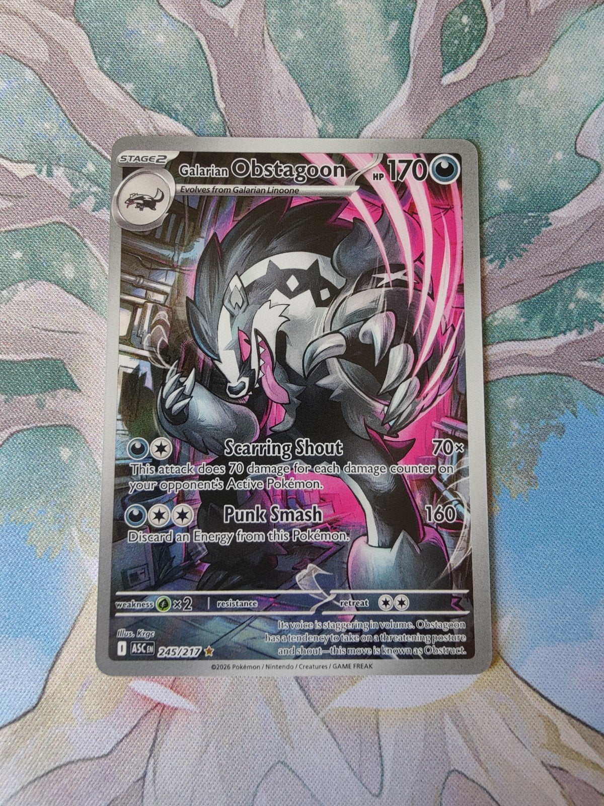 Pokemon ascended heroes galarian obstagoon 245/217, Hobby en Vrije tijd, Ophalen of Verzenden, Nieuw, Losse kaart, Foil