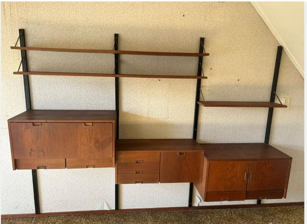 Vintage mid- century teak wandmeubel - wandsysteem, Ophalen, Huis en Inrichting