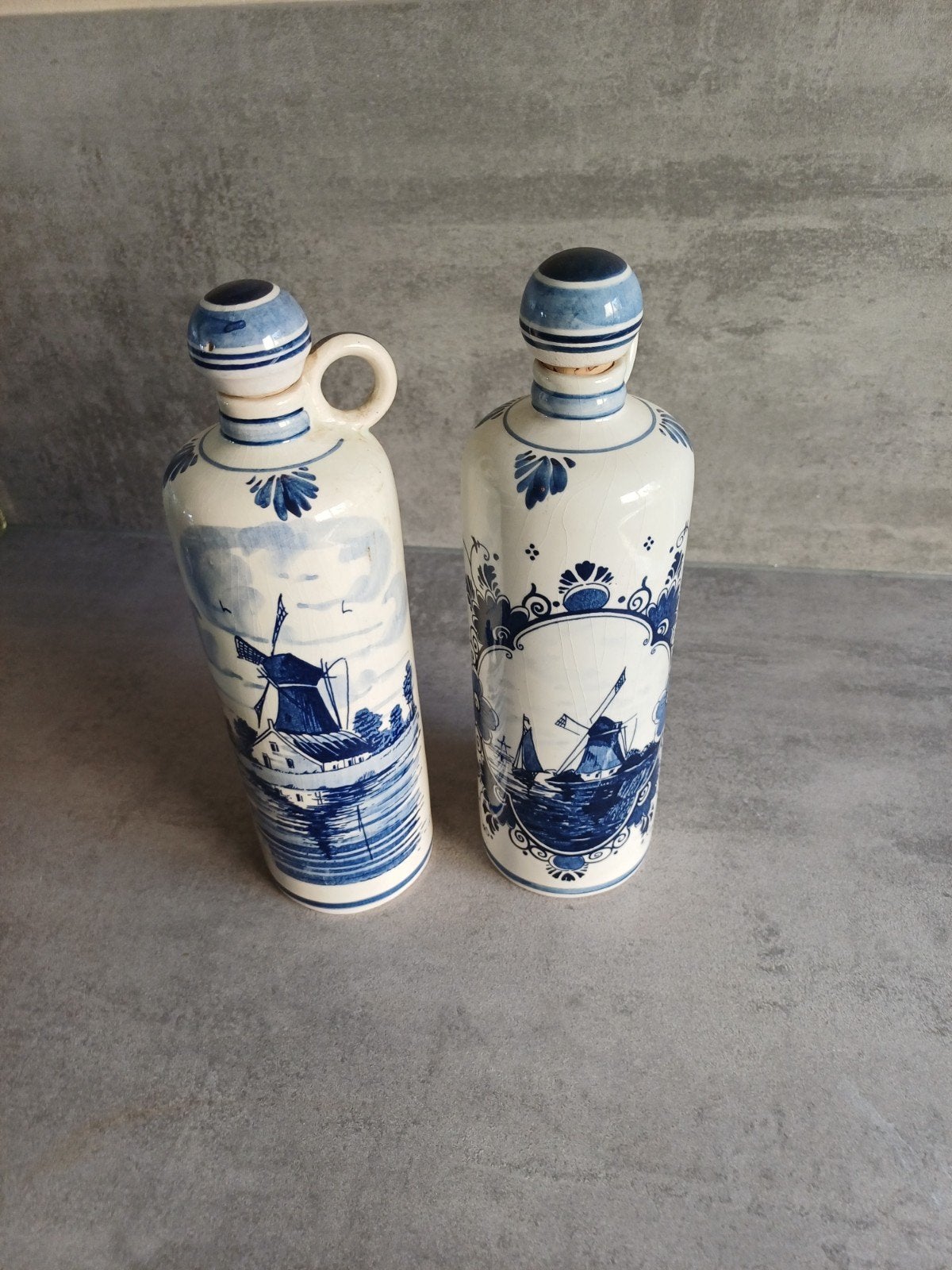 Delfts Blauw flessen met molen decoratie, Ophalen of Verzenden