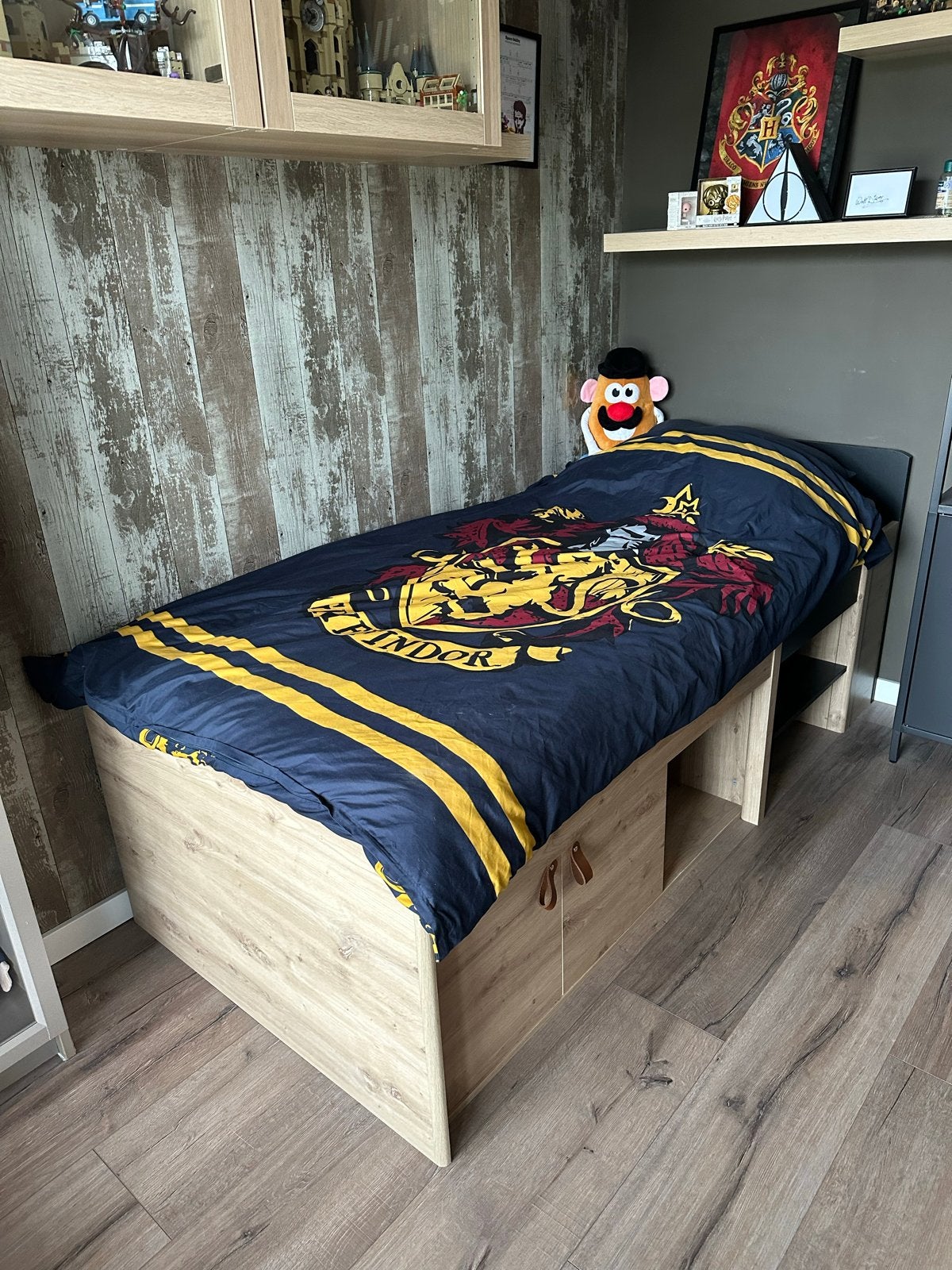 Eenpersoonsbed met opbergruimte - Hout, Gebruikt, 90 cm, Ophalen of Verzenden, 200 cm