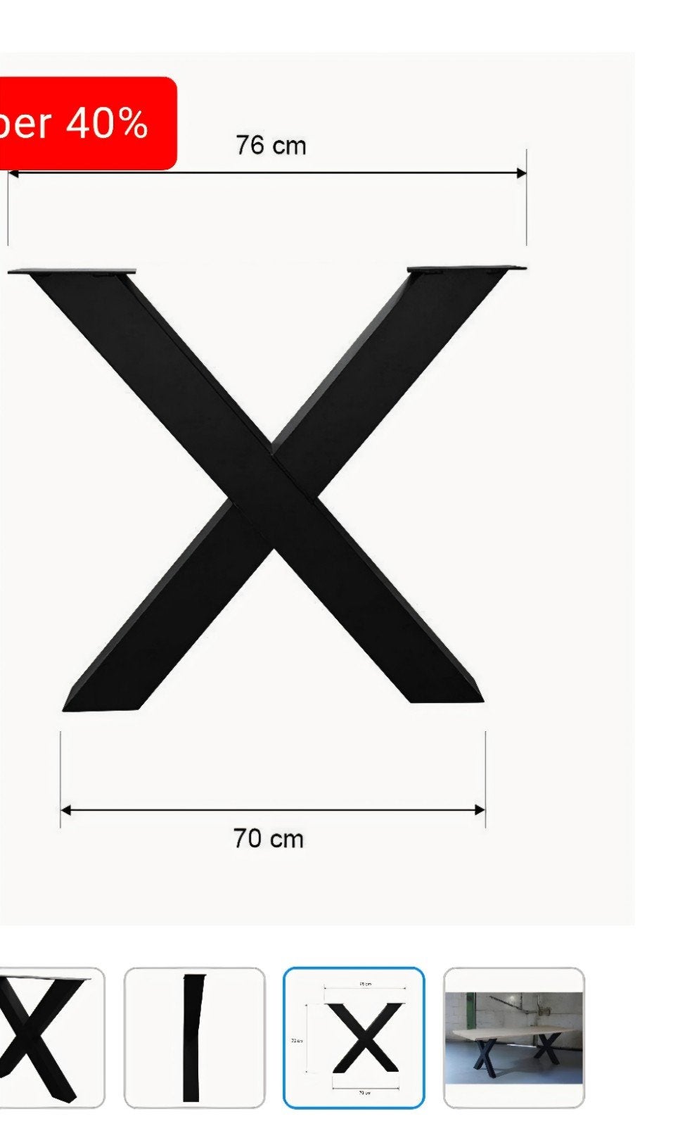 2 eettafelpoten X-vorm zwart 72 cm hoog, Ophalen, Minder dan 50 cm, 50 tot 100 cm, Nieuw