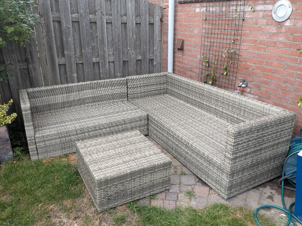 Wicker loungeset (zonder kussen), 5 zitplaatsen, Gebruikt, Bank, Ophalen of Verzenden