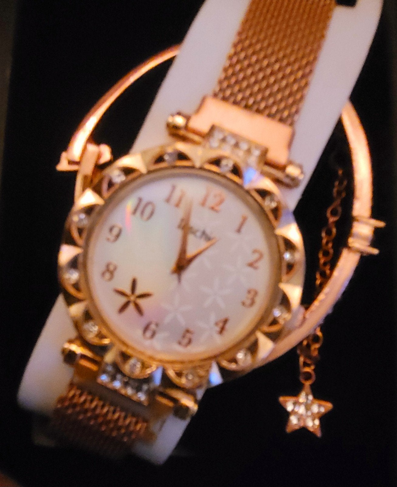 Rosche Dameshorloge met Strass en Armband - Roségoud, Overige merken, Staal, Staal, Polshorloge