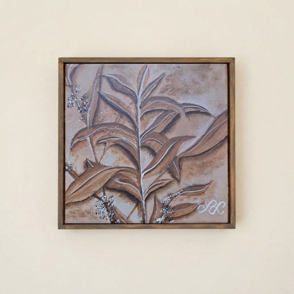 Hand-Painted Botanical Canvas Art (17x17cm), Bloemen, Acrylverf, Expressionistisch, Gesigneerd