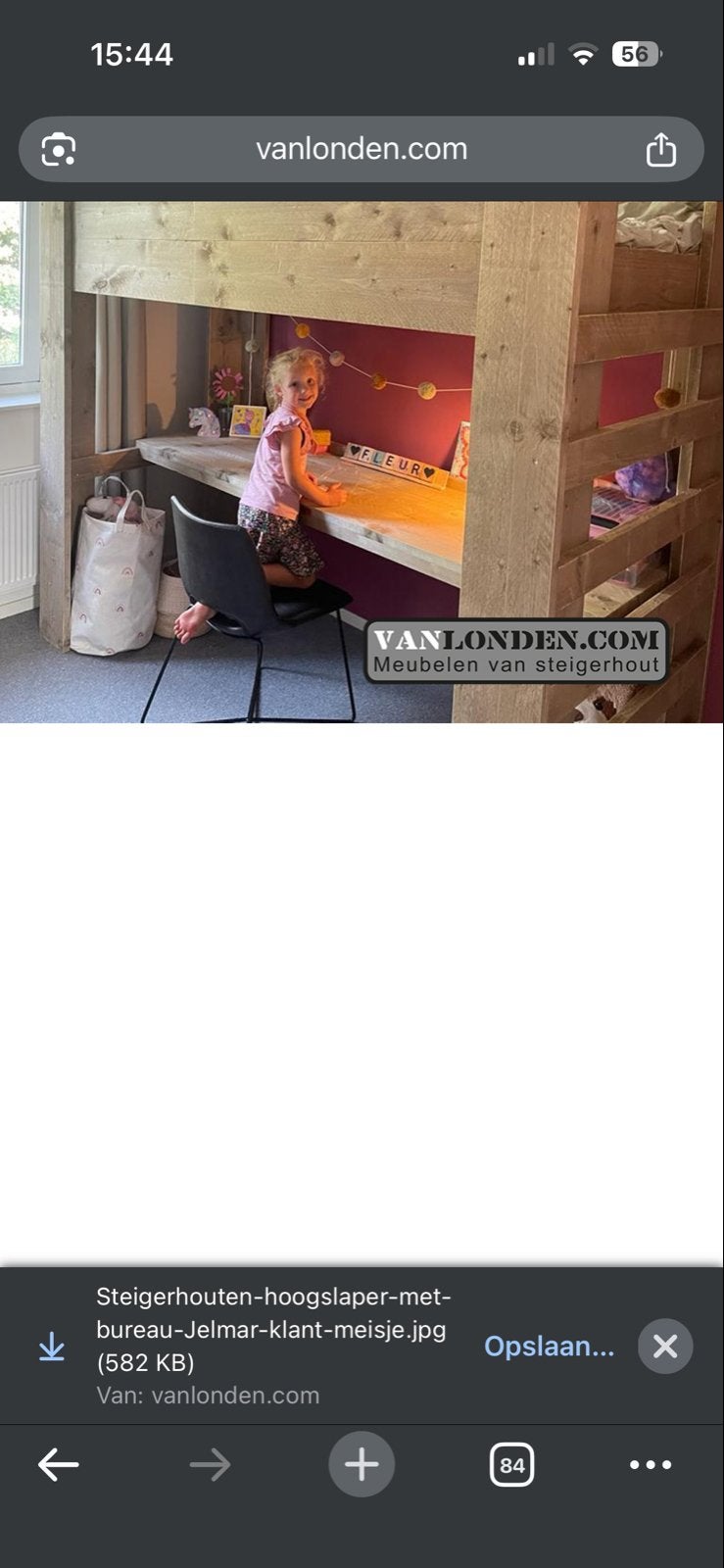 Steigerhouten Hoogslaper met Bureau, Ophalen, 100 cm, Hoogslaper, Eenpersoons