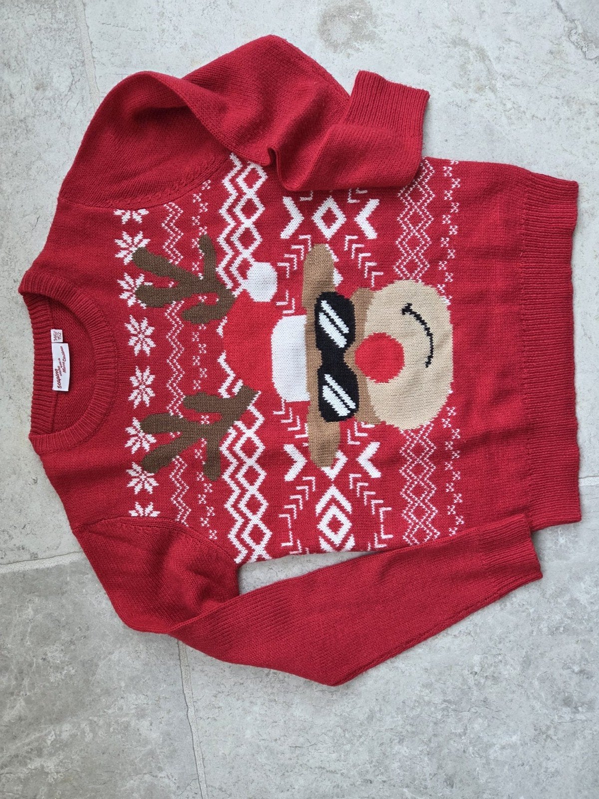 Rode Kersttrui met Rendier - Maat 146/152, Kinderen en Baby's, Ophalen of Verzenden, Zo goed als nieuw, Jongen of Meisje, Trui of Vest