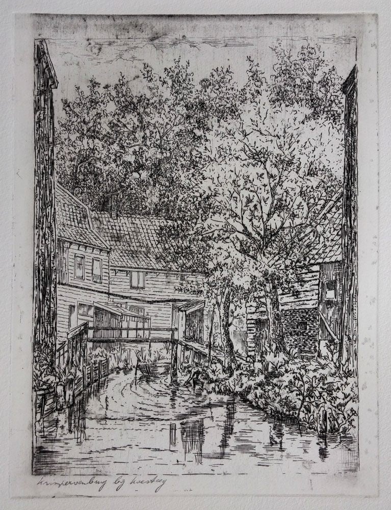 Brug van het Krimp naar de Koesteeg Zaandam - de Carpentier, Ophalen of Verzenden, Landschap, Ets, 1900 - 1949