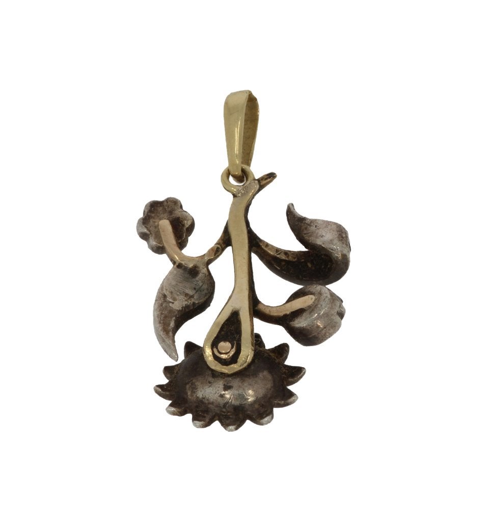 Smaragd diamanten antieke 14k gouden hanger zilver dame, Verzenden, Goud, Hanger, Met edelsteen