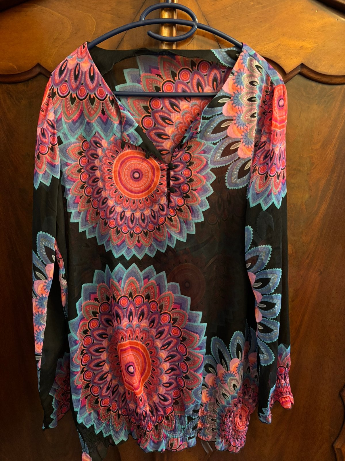 Desigual Blouse Licht Transparant XL Zwart met multikleur, Ophalen of Verzenden, Maat 46/48 (XL) of groter, Zwart