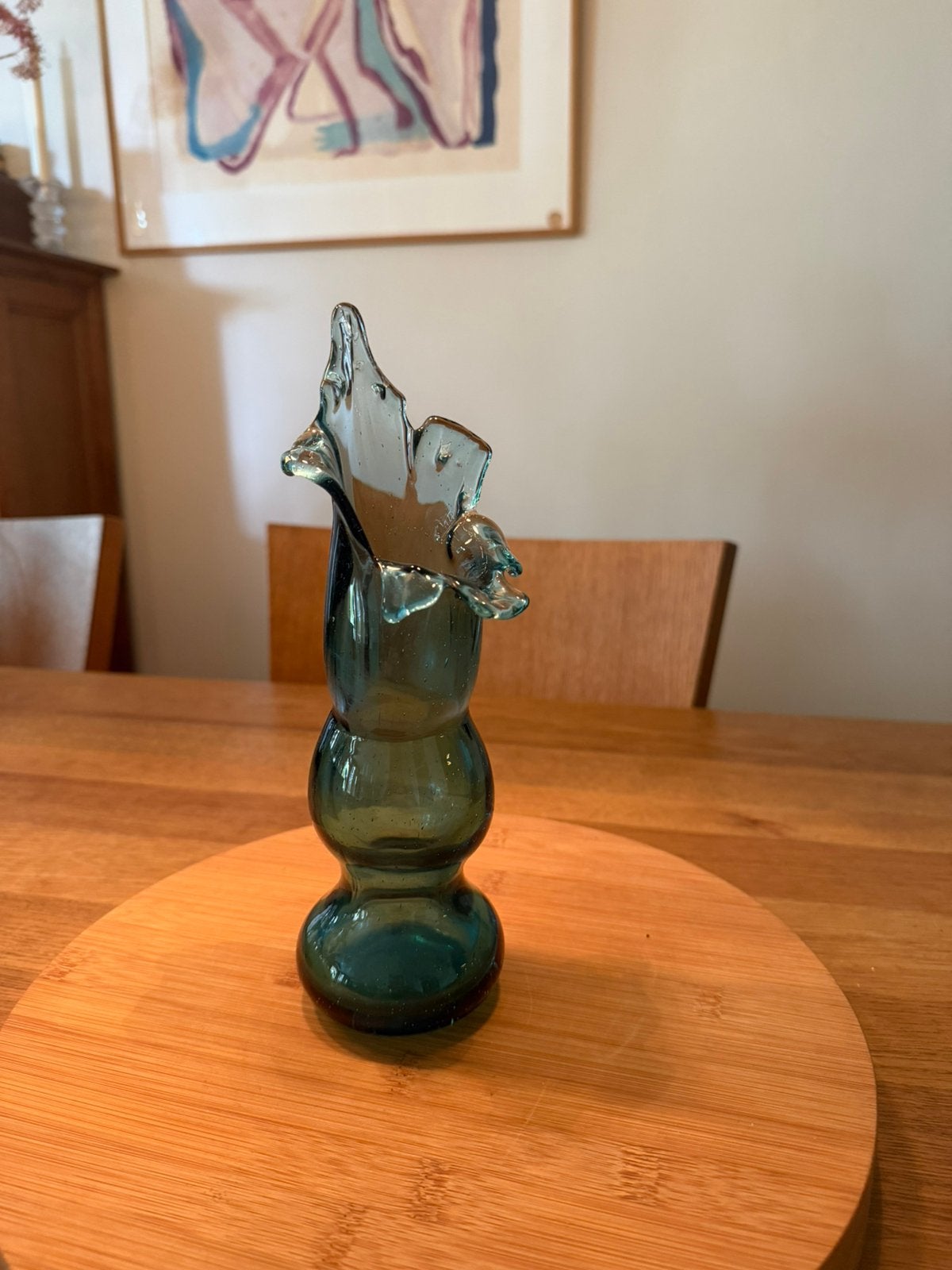 Handgeblazen blauwgroene (aqua) glazen vaas murano, Ophalen of Verzenden