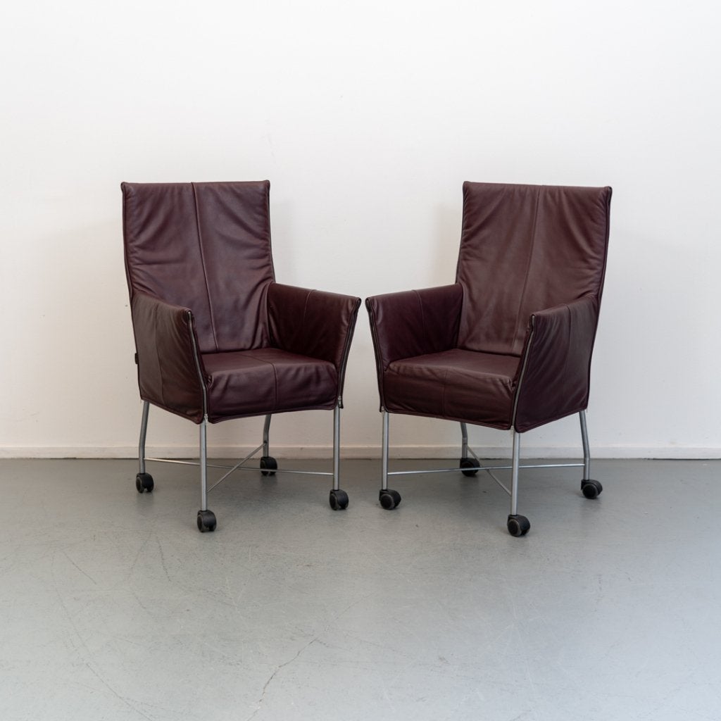 ACTIE!! 50x Montis Chaplin Stoel Aubergine Leer - Grijs/Wiel, Niet ingevuld, Ophalen of Verzenden, Zo goed als nieuw, Leer