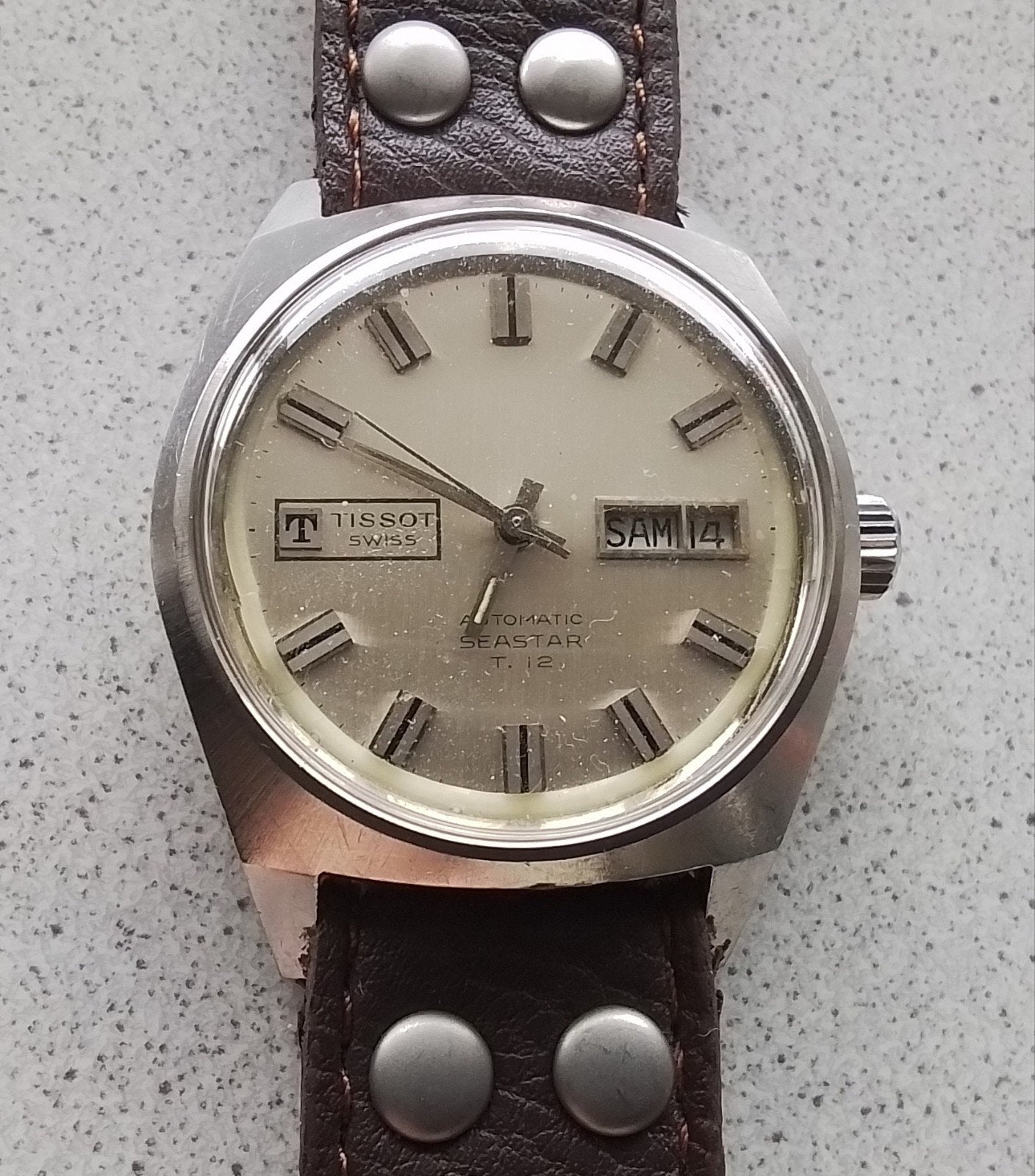 Tissot Seastar T12 vintage Zwitsers automatisch herenhorloge, Overige merken, Staal, Met bandje, Verzenden