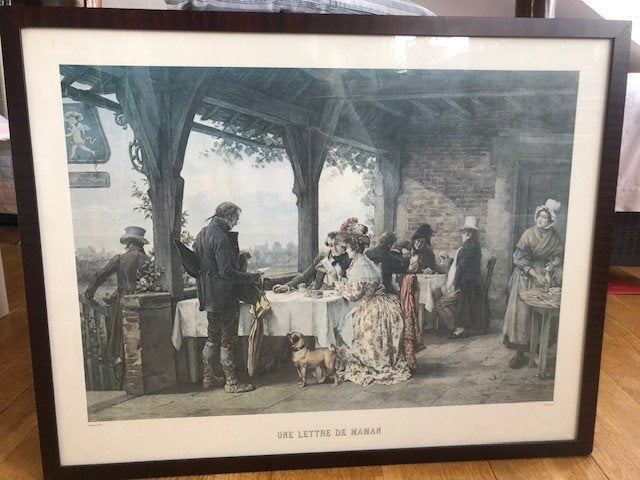 Schilderij ( prent)  te koop! "Une lettre de maman"., Antiek en Kunst, Kunst | Schilderijen | Klassiek, Portret of Personen, Realistisch