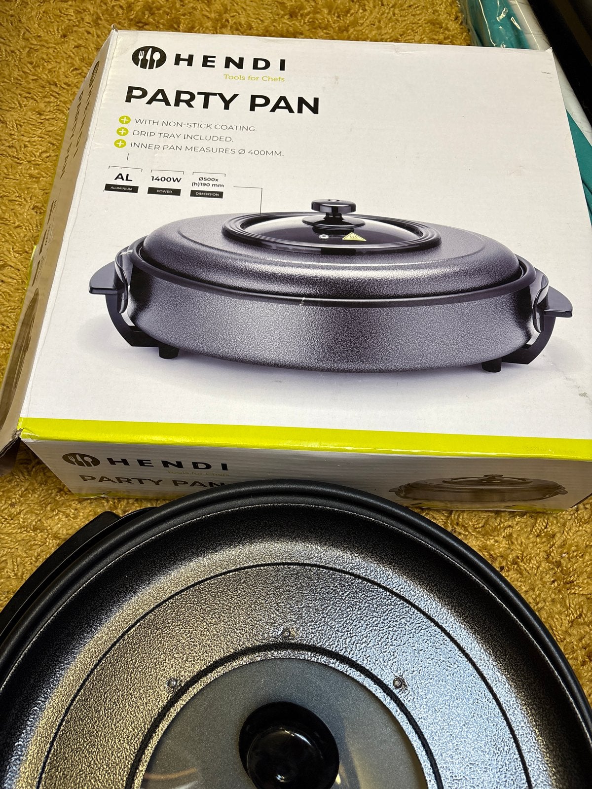 Hendi Party Pan - Anti-aanbaklaag, 1400W, 400mm, Ophalen, Nieuw