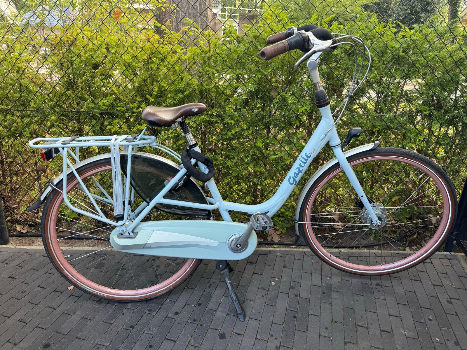 Gazelle stadsfiets - Lichtblauw met roze accenten, Ophalen, Gebruikt, Velgrem, Versnellingen