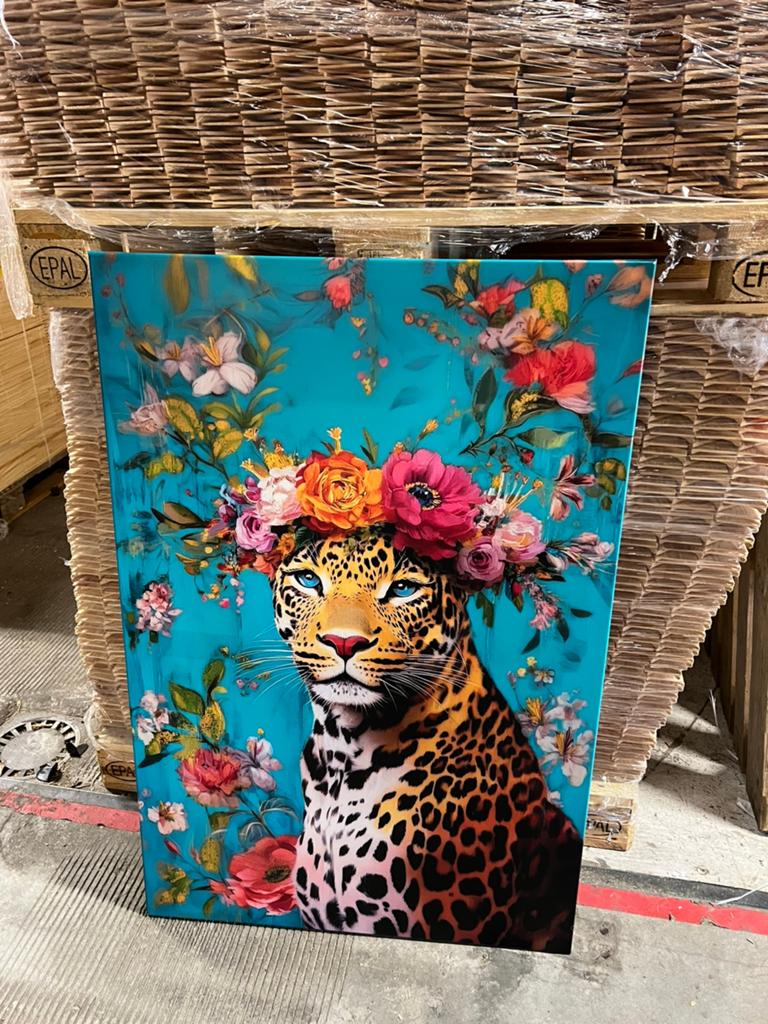 Canvas panter bloemen whow!! €15,- afhaal, Ophalen