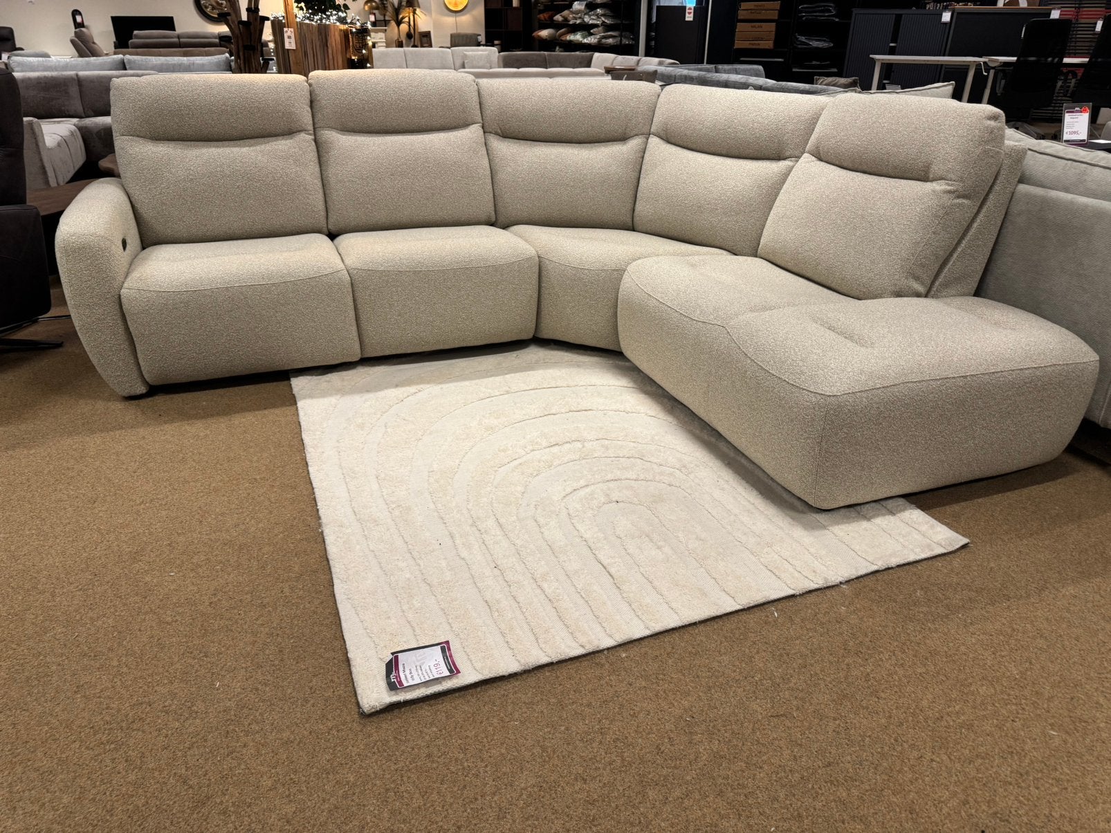 Hoekbank elektrische relax functie beige  E-7339, Ophalen, 250 tot 300 cm, Hoekbank, Nieuw