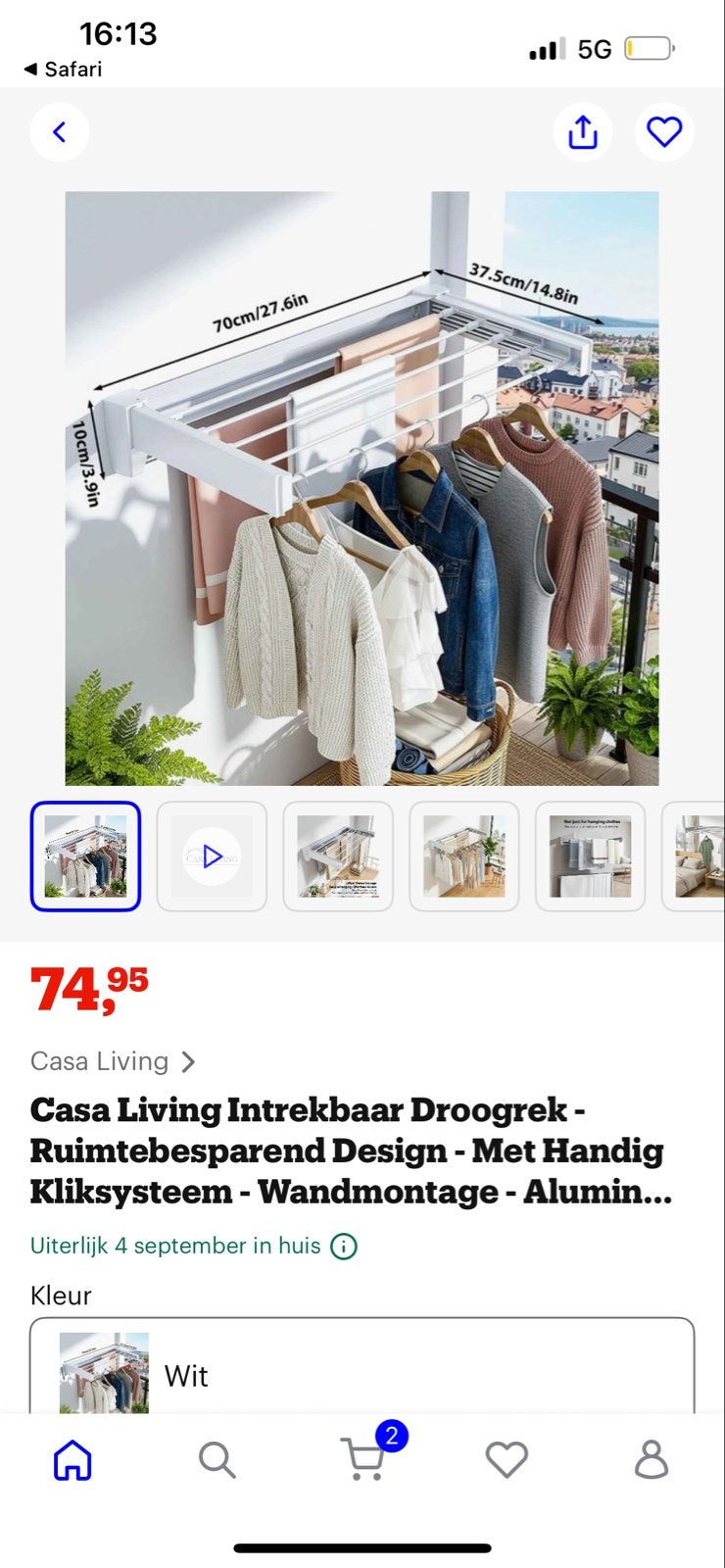 Casa Living Intrekbaar Droogrek - Ruimtebesparend Design, Witgoed en Apparatuur, Strijkijzers en Strijkplanken, Ophalen of Verzenden