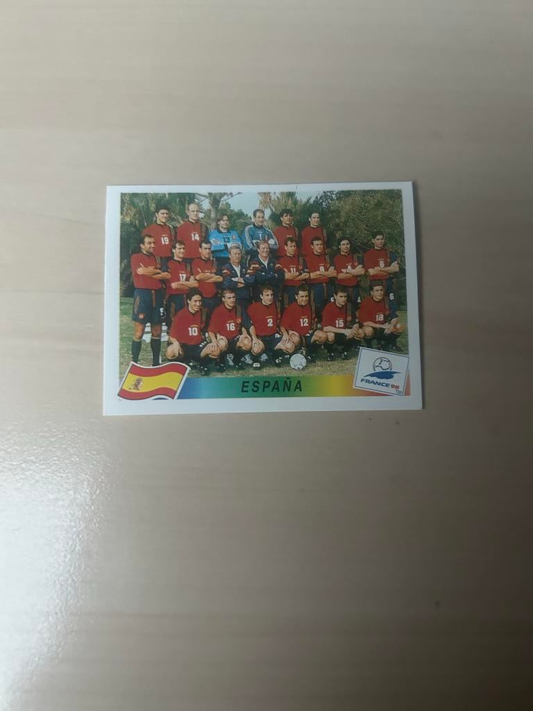 Panini France 98 WK Voetbal Plaatje Spanje Team, Ophalen of Verzenden, Zo goed als nieuw, Plaatje
