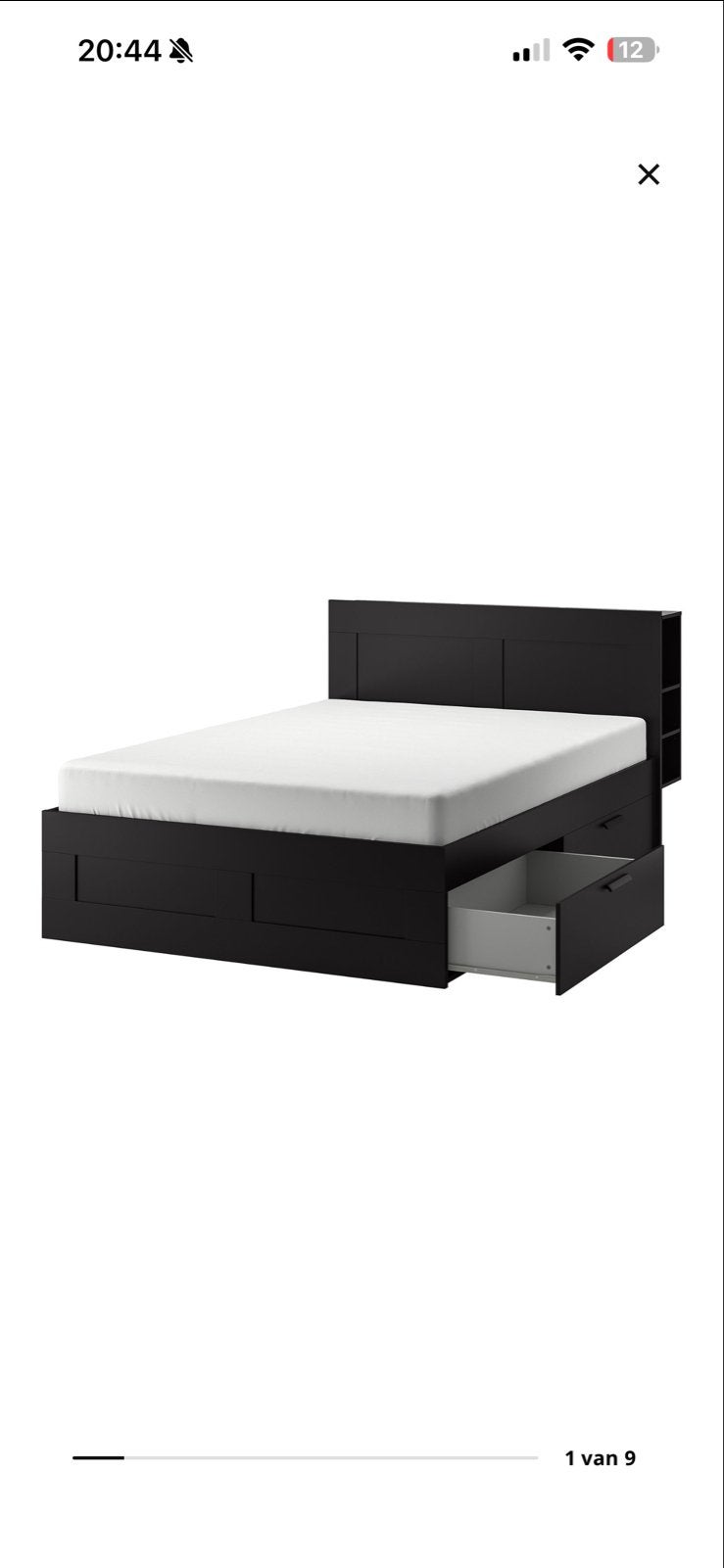 IKEA brimnes Bed met opbergruimte, zwart160x200, Ophalen, Gebruikt, Zwart, Tweepersoons