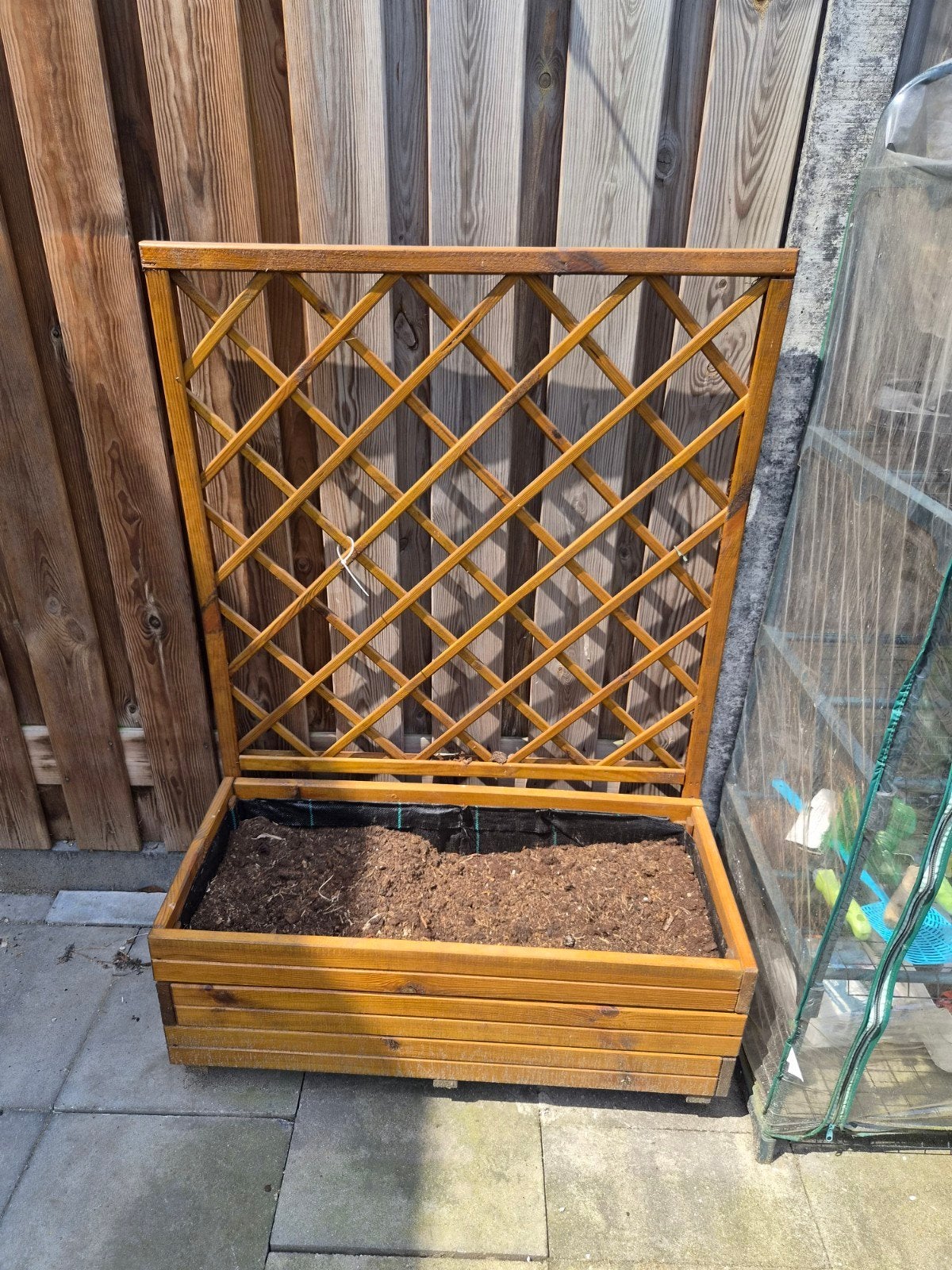 Houten plantenbak met klimrek, Gebruikt, Ophalen of Verzenden, Balkon, 60 tot 100 cm