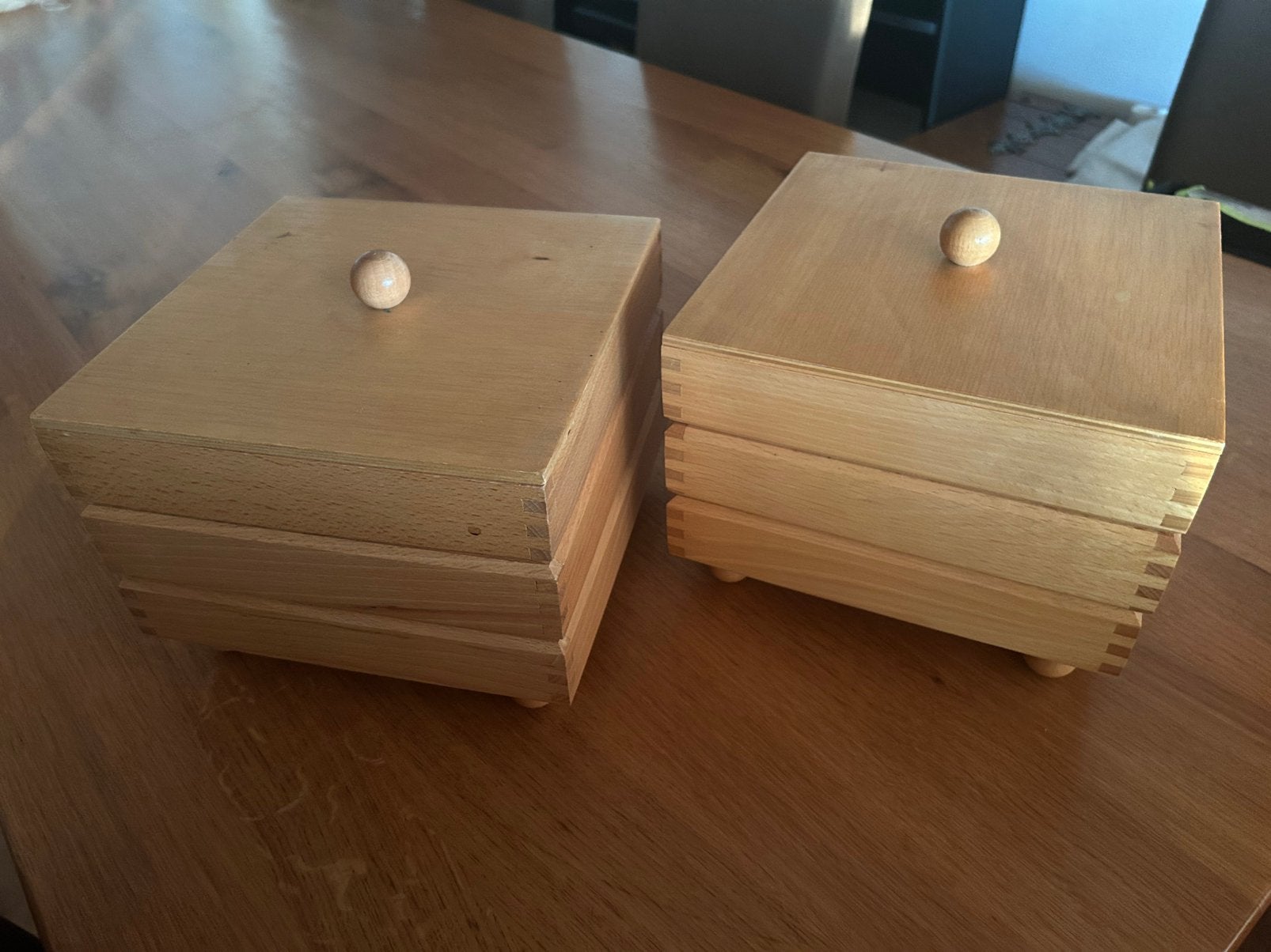 Vintage houten stapeldoos/sorteerdoos/naaidoos/sieradendoos, Ophalen of Verzenden, Gebruikt