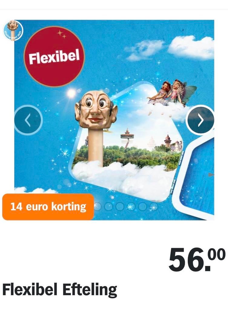 14 Kortingskaarten, €14 korting op Efteling toegangskaart, Drie personen of meer, Kortingskaart