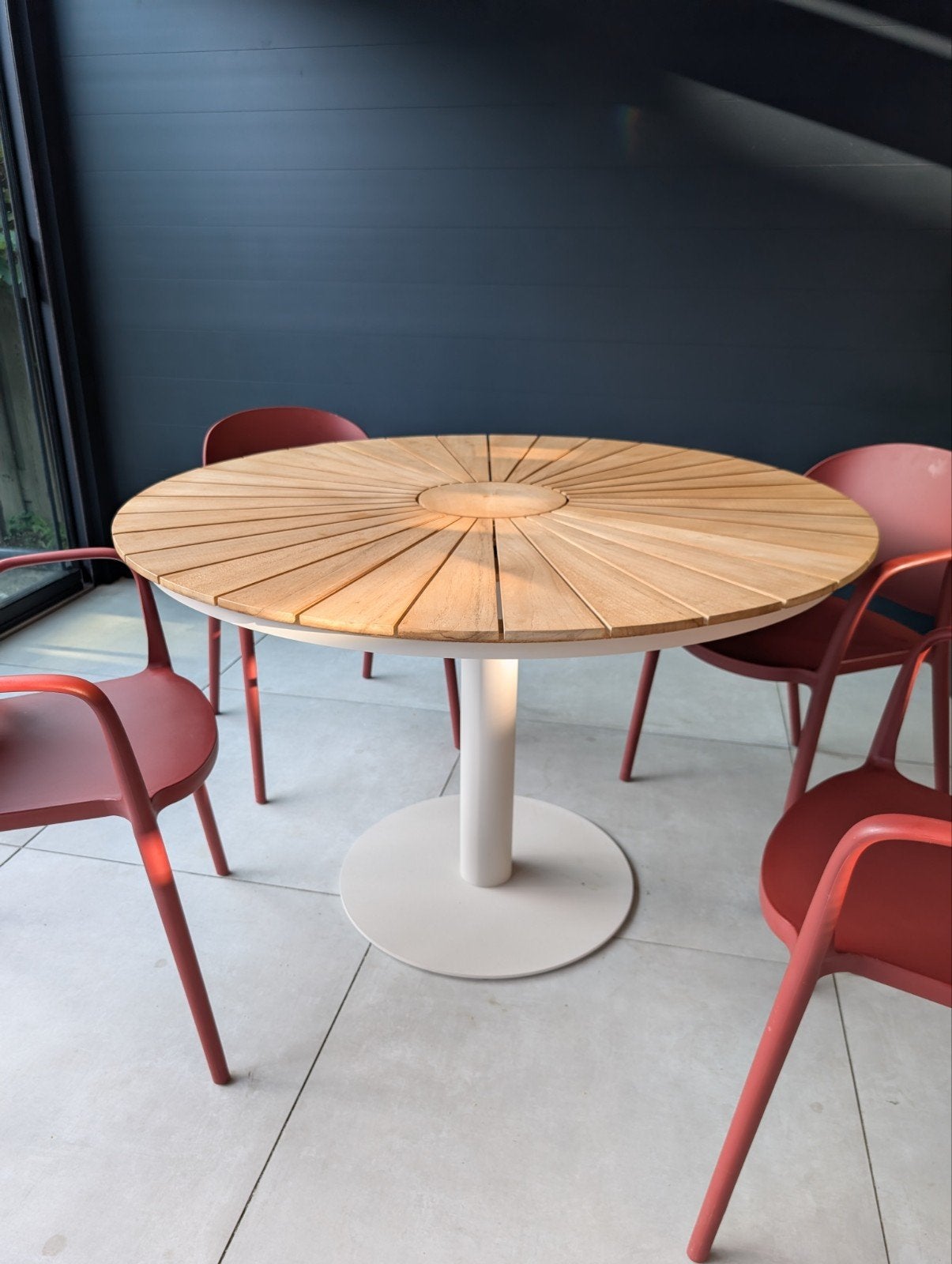 Croft Tuintafel Rond Teakhout 120 cm, Ophalen, Gebruikt, Rond, Teakhout