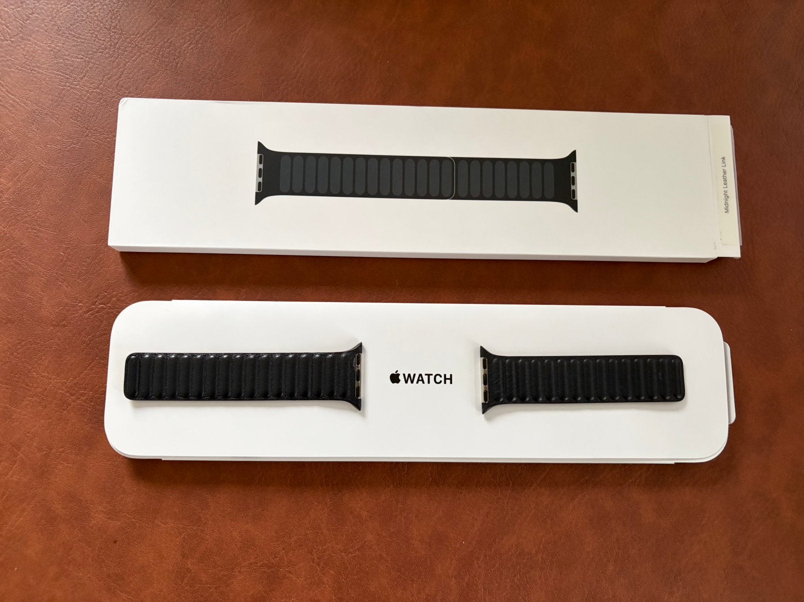 Apple Watch Leather Link band - S/M - Midnight (leder), Ophalen, Zo goed als nieuw, Blauw, IOS