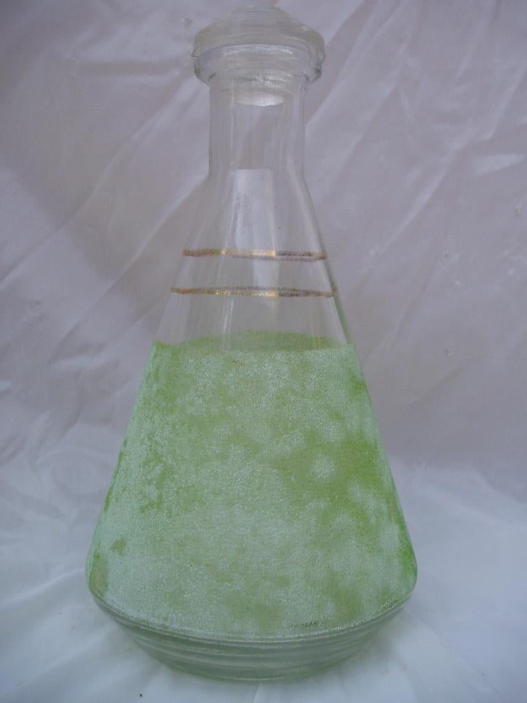 Deels Groen Glazen Karafje Erlenmeyervorm Laboratoriumglas, Antiek en Kunst, Ophalen of Verzenden