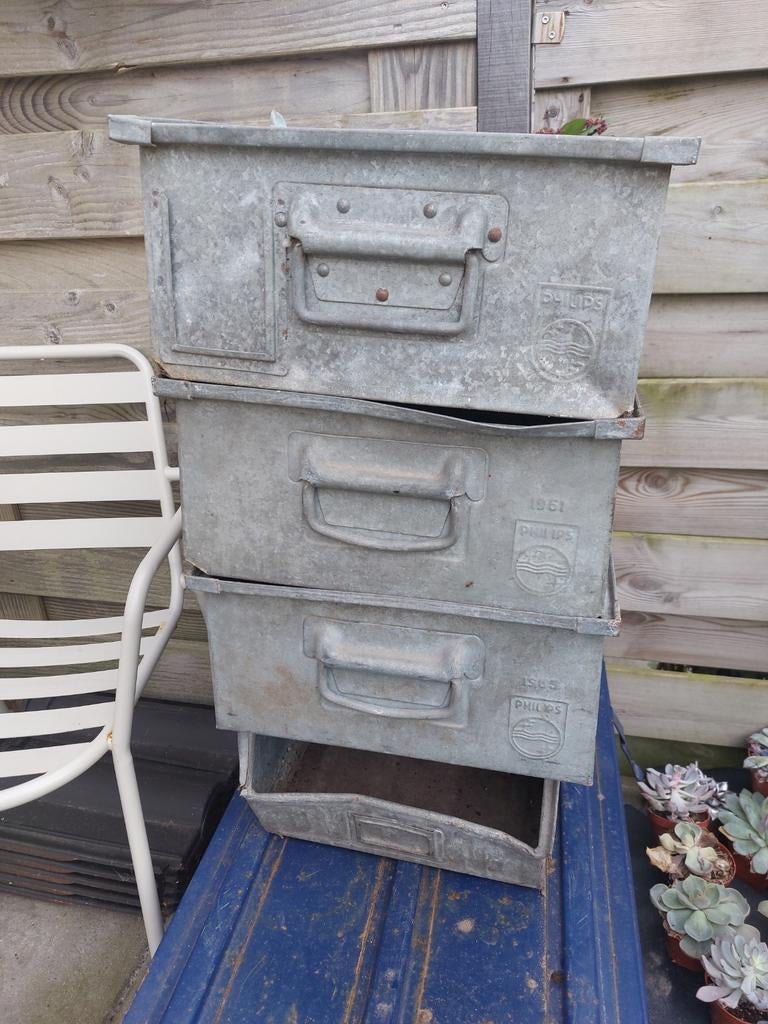 Vintage Philips metalen bakken - 3 met handvat, 1 met stang, Ophalen